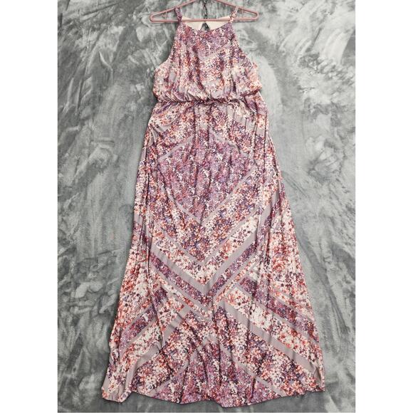 Maurices Dress Womens 0/0X Pink Purple Floral Halter Maxi Blouson Elastic Waist - Picture 1 of 11